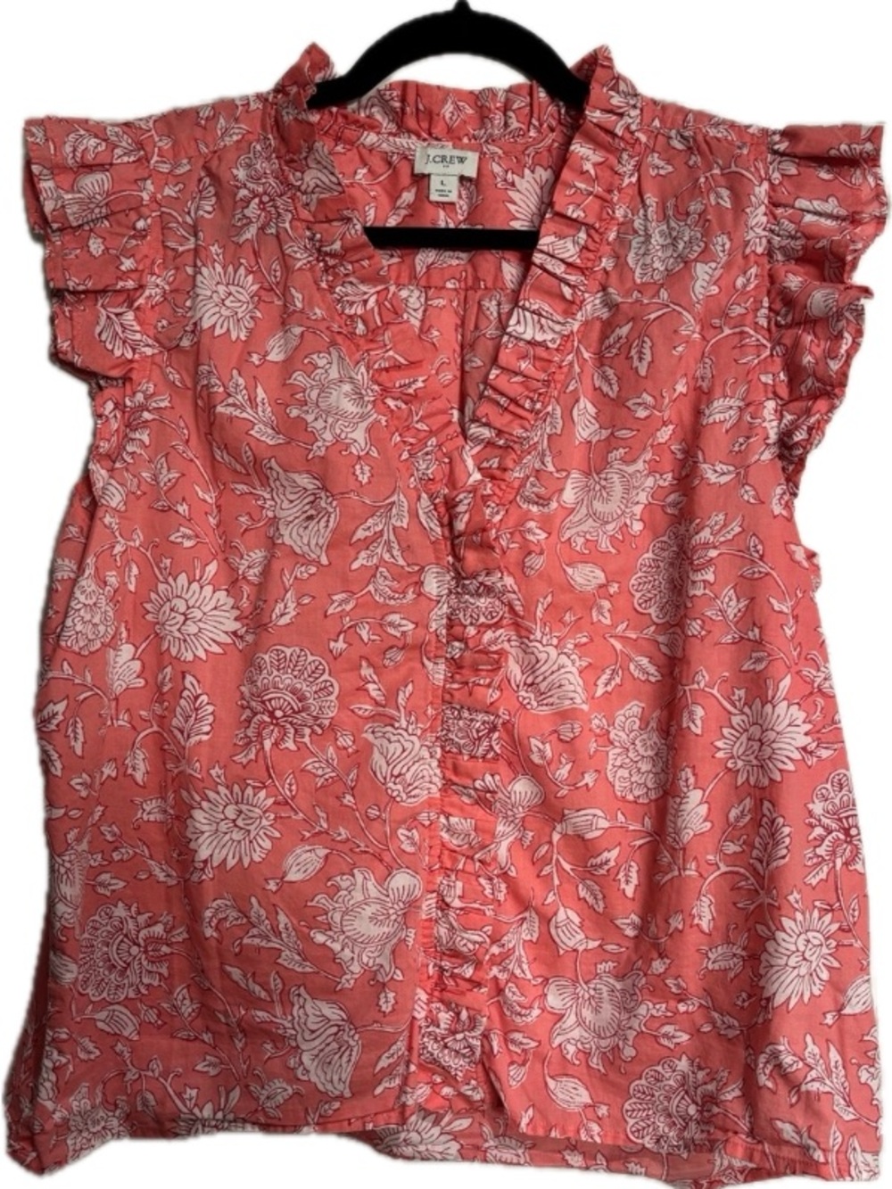 J. Crew Coral Floral Ruffle Cap-Sleeve Top